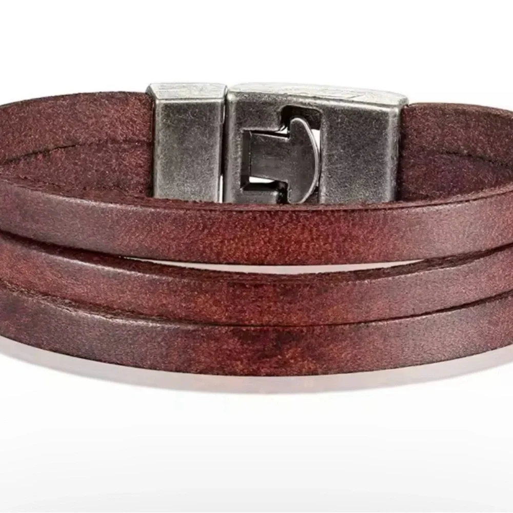 Double Layer Toggle-clasp PU Leather Bracelet For Men Brown